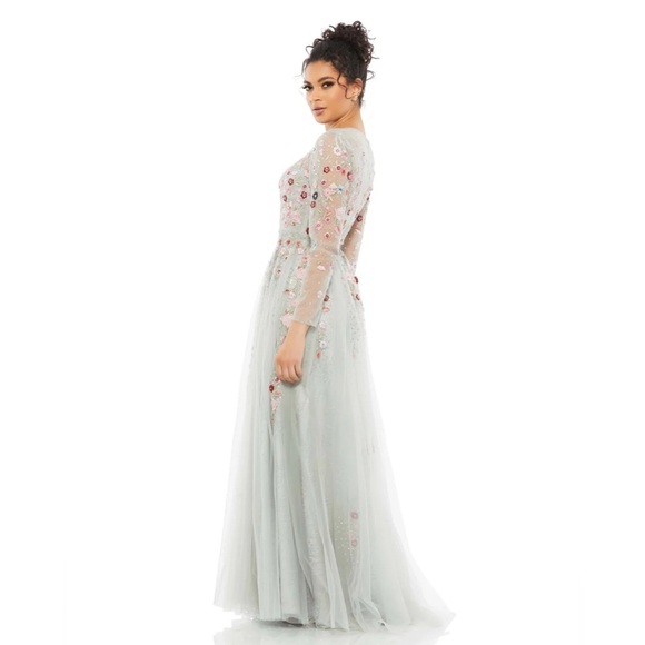 Mac Duggal 11241 NWT EMBROIDERED ILLUSION HIGH NECK LONG SLEEVE A LINE - Picture 3 of 11